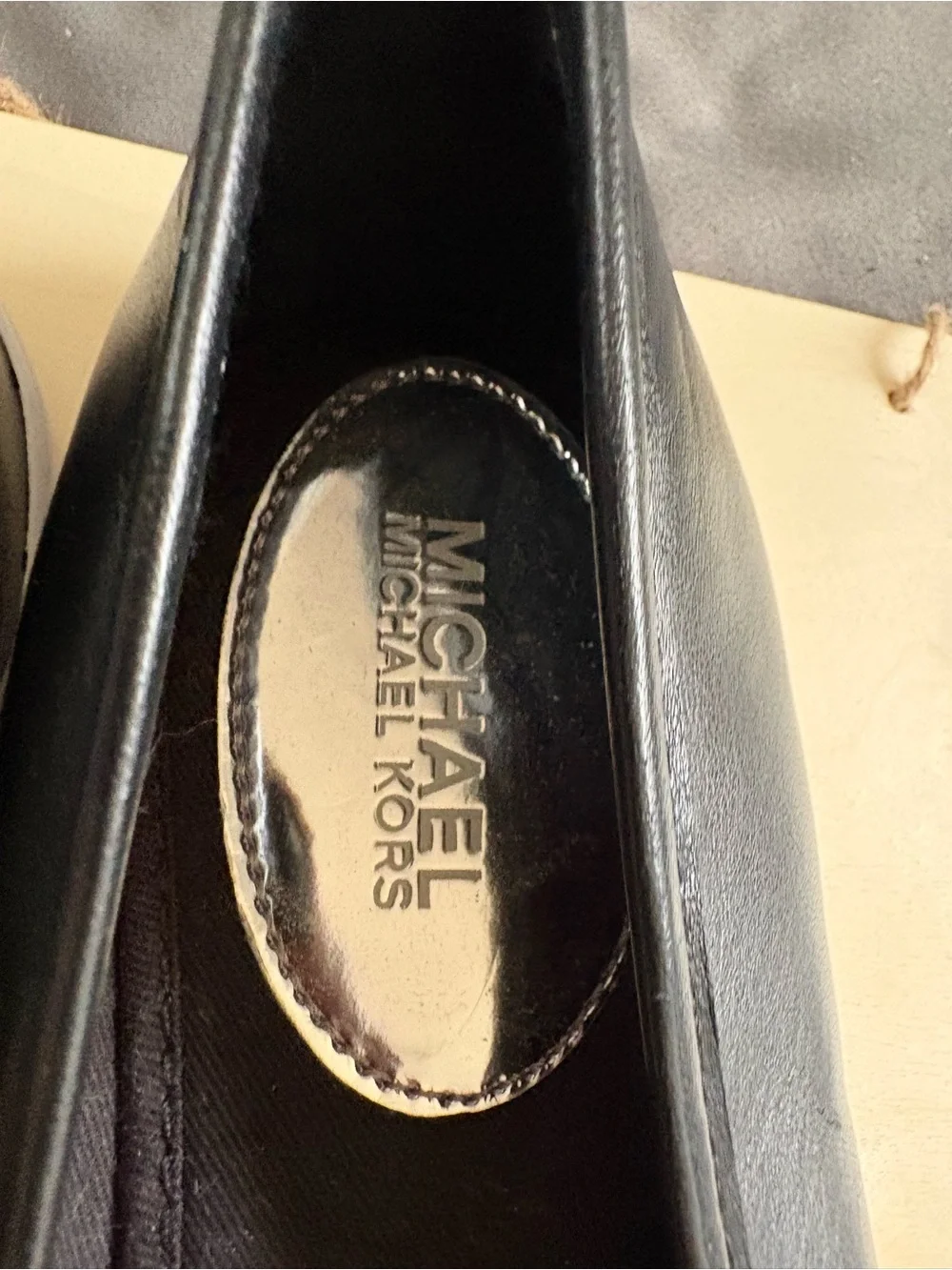 Michael Kors Black Leather Ballet Flats with Gold Insole Plate